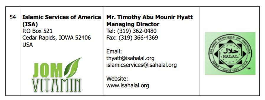 sijil halal shaklee Islamic services of America ISA